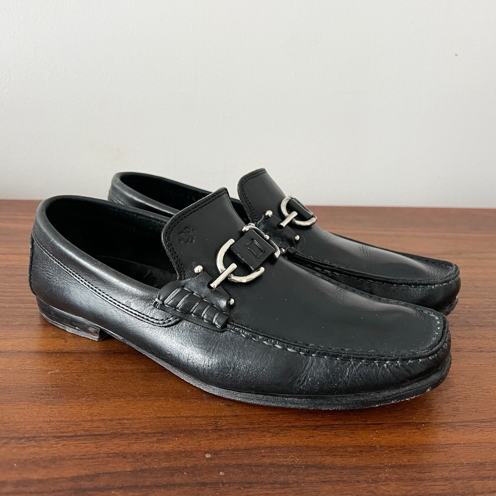 Donald Pliner Leather Horsebit Loafers Black Slip On Dress Shoes Men's 8.5